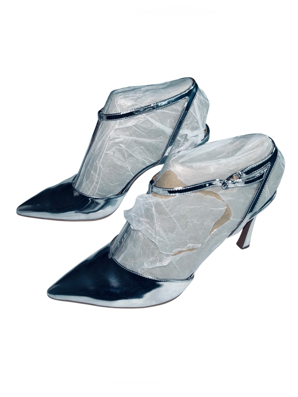 Naturalizer Silver Pointed-Toe T-Strap Slingback Heels